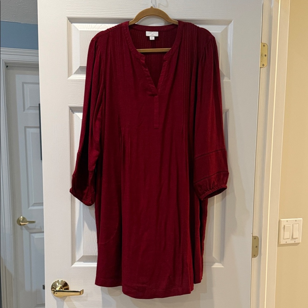 J. Jill Burgundy Pleated Design Dress